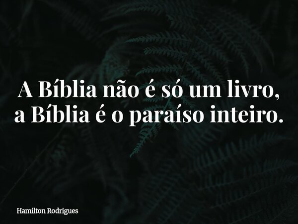 A Bíblia não é só um livro, a Bíblia é o paraíso inteiro.... Frase de Hamilton Rodrigues.