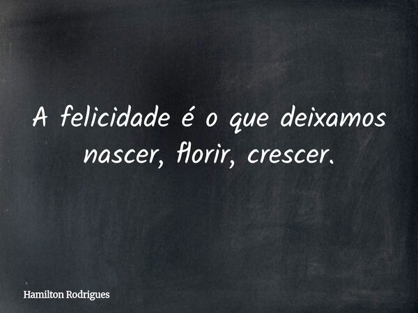 A felicidade é o que deixamos nascer, florir, crescer.... Frase de Hamilton Rodrigues.