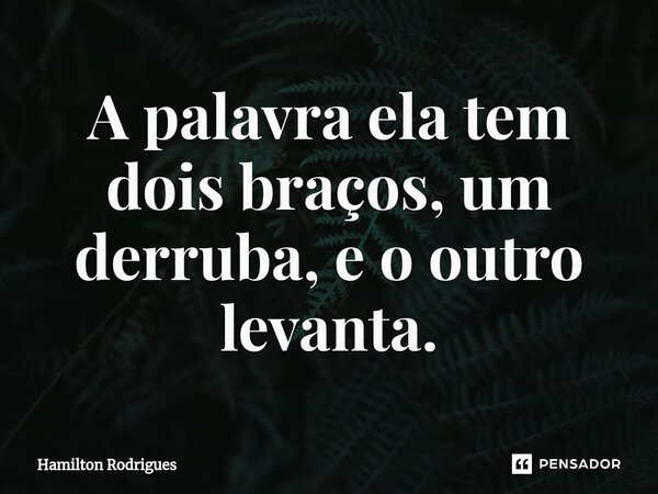 ⁠A palavra ela tem dois braços, um derruba, e o outro levanta.... Frase de Hamilton Rodrigues.