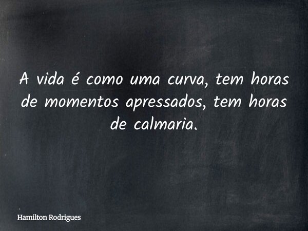 A vida é como uma curva, tem horas de momentos apressados, tem horas de calmaria.... Frase de Hamilton Rodrigues.
