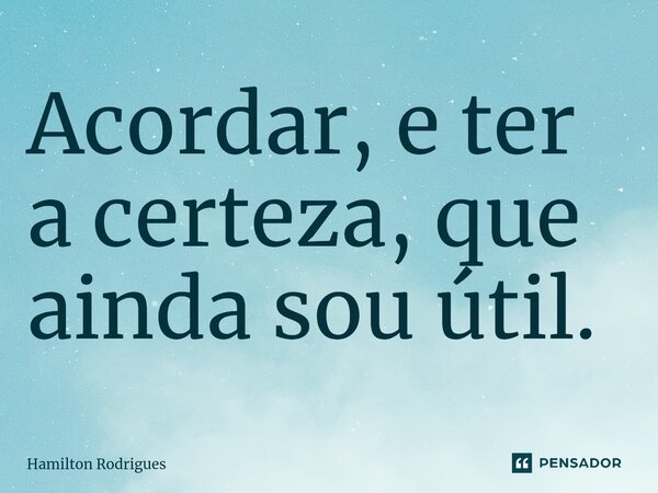 Acordar, e ter a certeza, que ainda sou útil.... Frase de Hamilton Rodrigues.