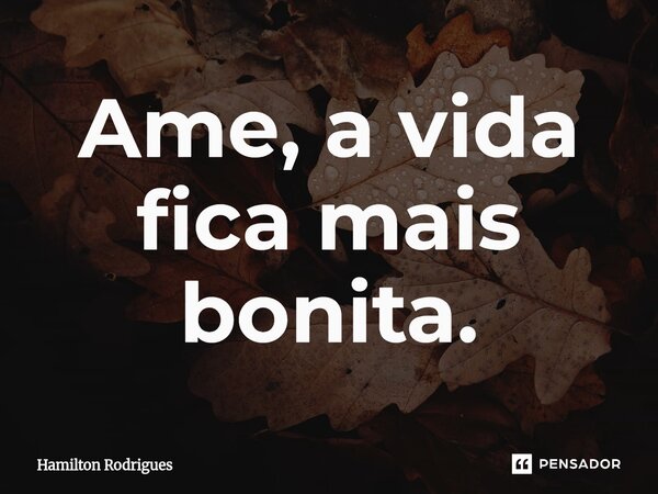Ame, a vida fica mais bonita.⁠... Frase de Hamilton Rodrigues.