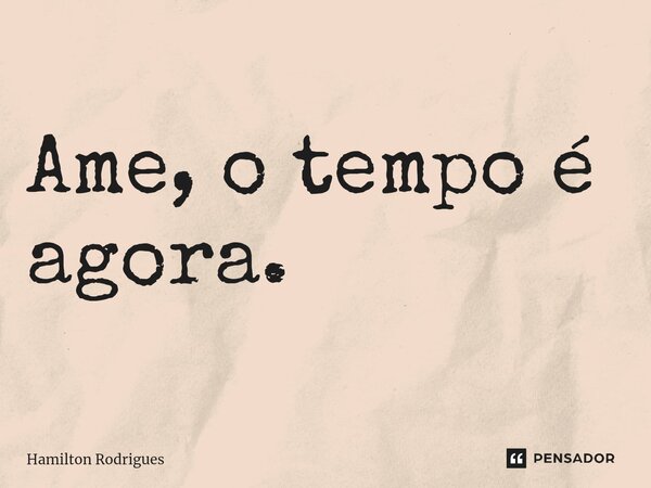 ⁠Ame, o tempo é agora.... Frase de Hamilton Rodrigues.