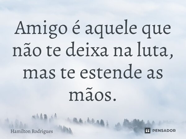 ⁠Amigo é aquele que não te deixa na luta, mas te estende as mãos.... Frase de Hamilton Rodrigues.