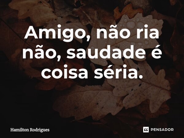 Amigo, não ria não, saudade é coisa séria. ⁠... Frase de Hamilton Rodrigues.