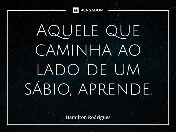 ⁠Aquele que caminha ao lado de um sábio, aprende.... Frase de Hamilton Rodrigues.