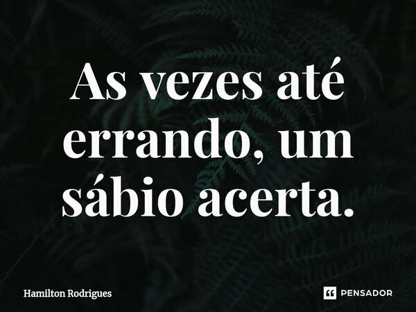 ⁠As vezes até errando, um sábio acerta.... Frase de Hamilton Rodrigues.