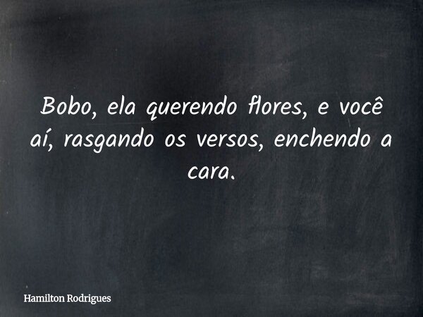 Bobo, ela querendo flores, e você aí, rasgando os versos, enchendo a cara.... Frase de Hamilton Rodrigues.