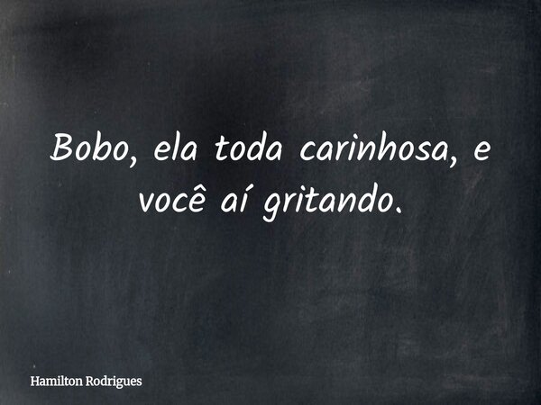 Bobo, ela toda carinhosa, e você aí gritando.... Frase de Hamilton Rodrigues.