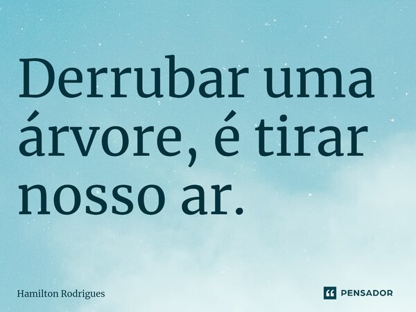 Derrubar uma árvore, é tirar nosso ar.... Frase de Hamilton Rodrigues.