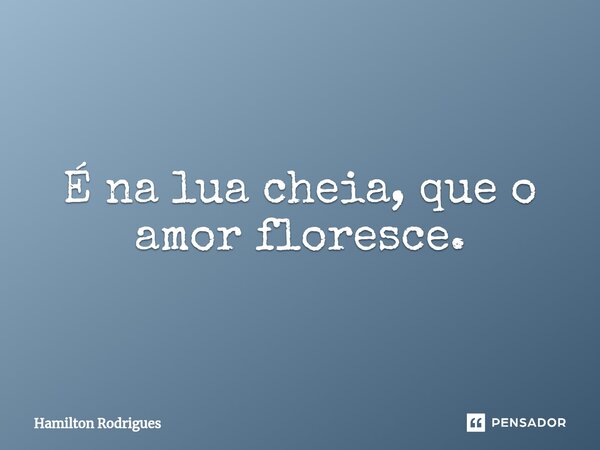 É na lua cheia, que o amor floresce.⁠... Frase de Hamilton Rodrigues.