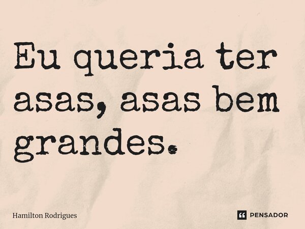 ⁠Eu queria ter asas, asas bem grandes.... Frase de Hamilton Rodrigues.