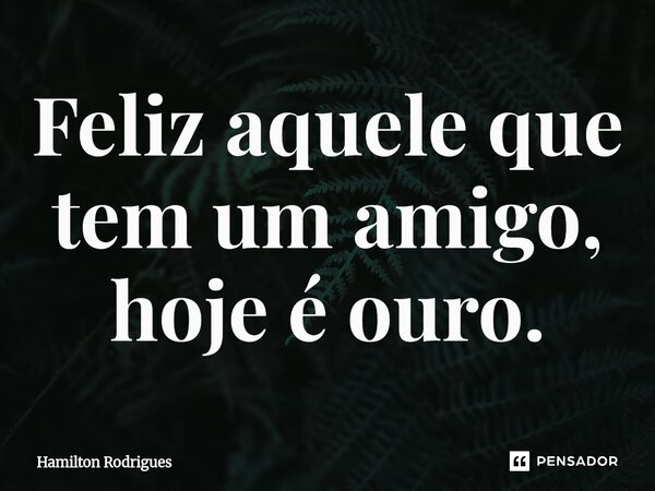 ⁠Feliz aquele que tem um amigo, hoje é ouro.... Frase de Hamilton Rodrigues.