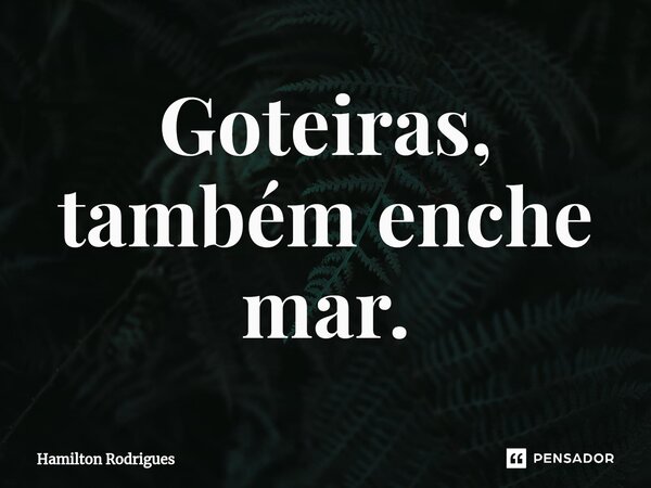 ⁠Goteiras, também enche mar.... Frase de Hamilton Rodrigues.