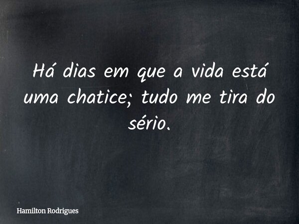 Há dias em que a vida está uma chatice; tudo me tira do sério.... Frase de Hamilton Rodrigues.