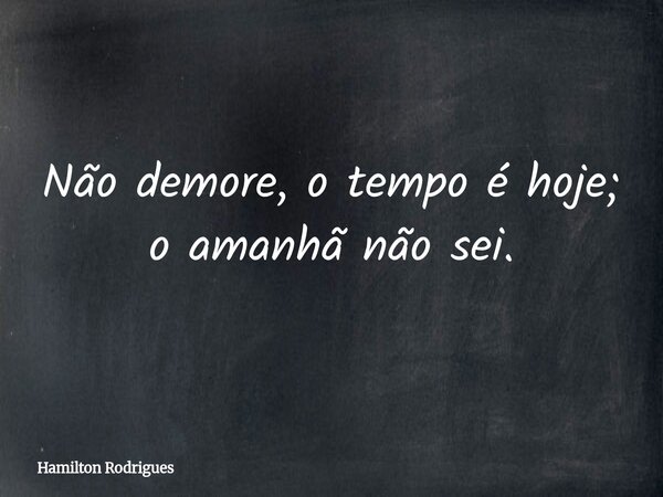 Não demore, o tempo é hoje; o amanhã não sei.... Frase de Hamilton Rodrigues.