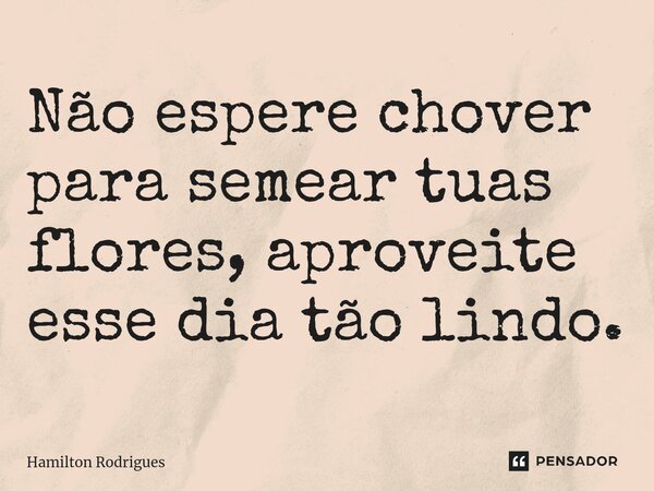 Não espere chover para semear tuas flores, aproveite esse dia tão lindo.⁠... Frase de Hamilton Rodrigues.