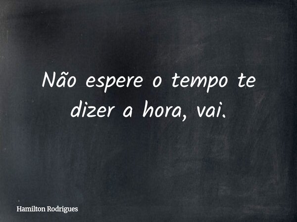 Não espere o tempo te dizer a hora, vai.... Frase de Hamilton Rodrigues.