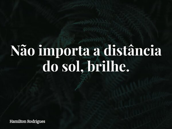 Não importa a distância do sol, brilhe.... Frase de Hamilton Rodrigues.