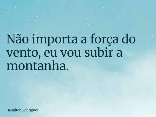 Não importa a força do vento, eu vou subir a montanha.... Frase de Hamilton Rodrigues.
