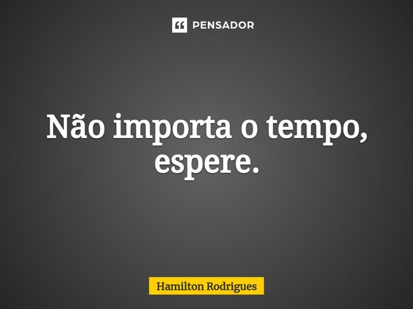 Não importa o tempo, espere.... Frase de Hamilton Rodrigues.