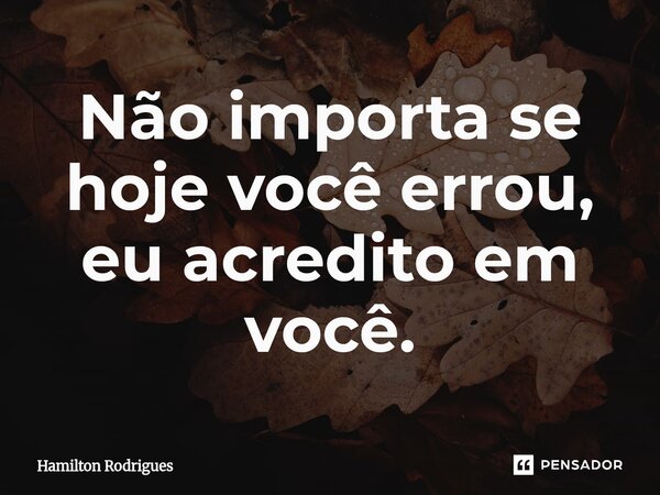 Não importa se hoje você errou, eu acredito em você.⁠... Frase de Hamilton Rodrigues.