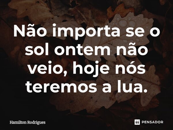 Não importa se o sol ontem não veio, hoje nós teremos a lua.⁠... Frase de Hamilton Rodrigues.
