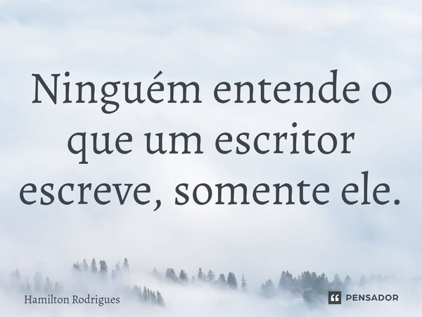Ninguém entende o que um escritor escreve⁠, somente ele.... Frase de Hamilton Rodrigues.