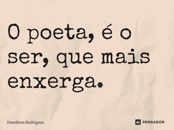 ⁠O poeta, é o ser, que mais enxerga.... Frase de Hamilton Rodrigues.