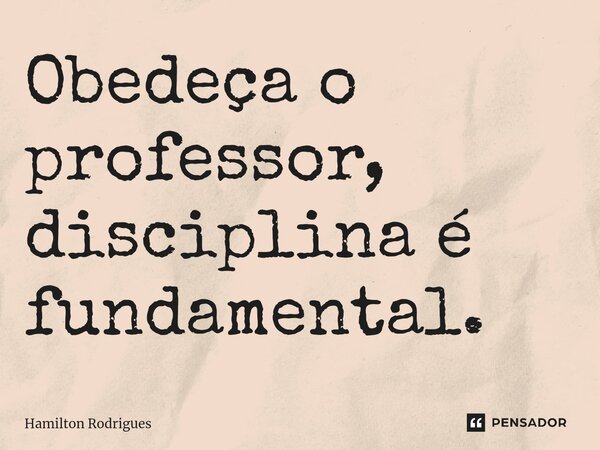 Obedeça o professor, disciplina é fundamental.⁠... Frase de Hamilton Rodrigues.