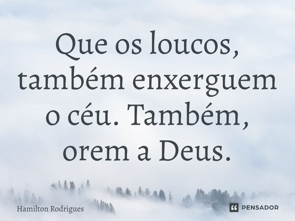 ⁠Que os loucos, também enxerguem o céu. Também, orem a Deus.... Frase de Hamilton Rodrigues.