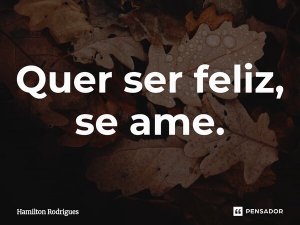 ⁠Quer ser feliz, se ame.... Frase de Hamilton Rodrigues.