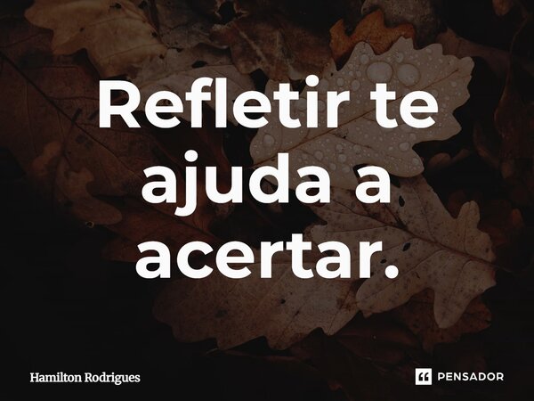Refletir te ajuda a acertar.⁠... Frase de Hamilton Rodrigues.