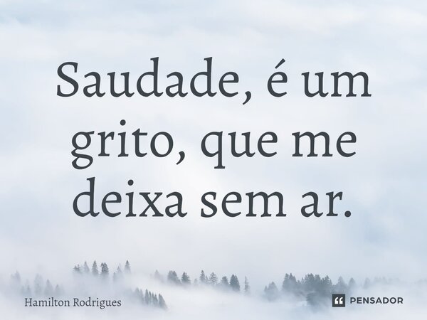 ⁠Saudade, é um grito, que me deixa sem ar.... Frase de Hamilton Rodrigues.