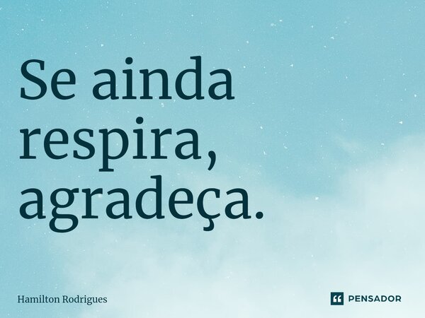 ⁠Se ainda respira, agradeça.... Frase de Hamilton Rodrigues.