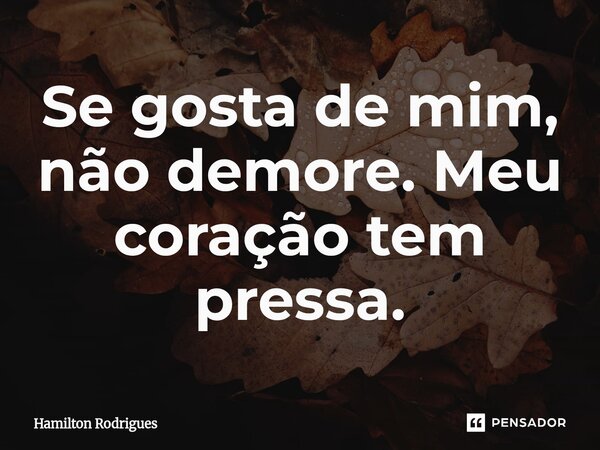 ⁠Se gosta de mim, não demore. Meu coração tem pressa.... Frase de Hamilton Rodrigues.