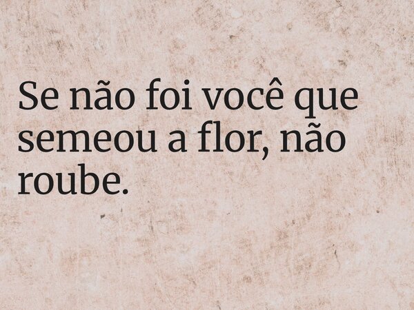 Se não foi você que semeou a flor, não roube.... Frase de Hamilton Rodrigues.
