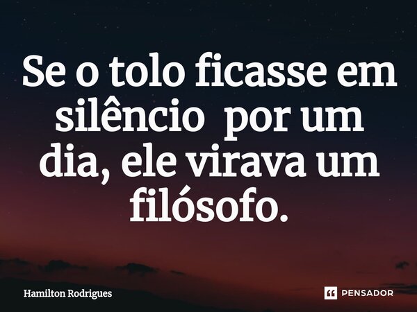 ⁠Se o tolo ficasse em silêncio por um dia, ele virava um filósofo.... Frase de Hamilton Rodrigues.