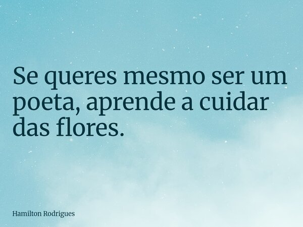 Se queres mesmo ser um poeta, aprende a cuidar das flores.... Frase de Hamilton Rodrigues.