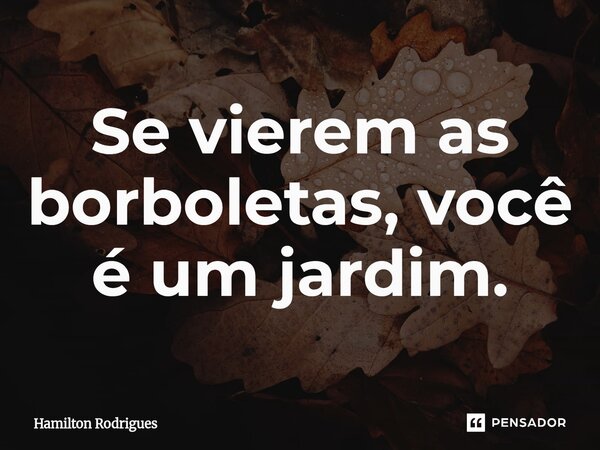 Se vierem as borboletas, você é um jardim.⁠... Frase de Hamilton Rodrigues.