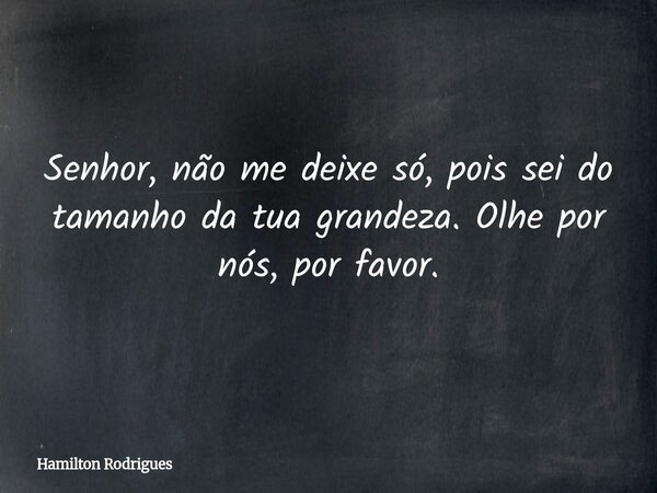 Senhor, não me deixe só, pois sei do tamanho da tua grandeza. Olhe por nós, por favor.... Frase de Hamilton Rodrigues.