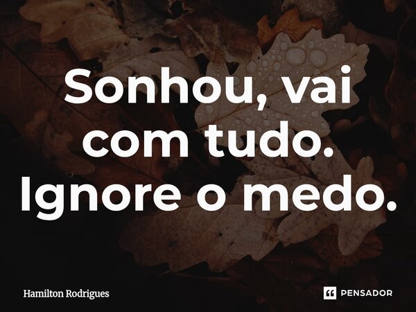⁠Sonhou, vai com tudo. Ignore o medo.... Frase de Hamilton Rodrigues.