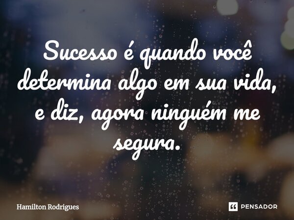 ⁠Sucesso é quando você determina algo em sua vida, e diz, agora ninguém me segura.... Frase de Hamilton Rodrigues.