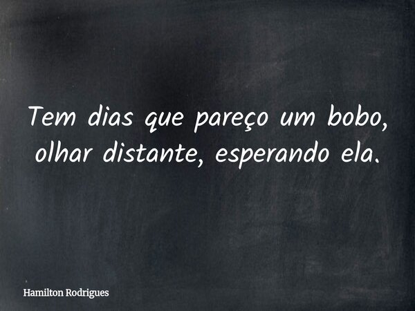 Tem dias que pareço um bobo, olhar distante, esperando ela.... Frase de Hamilton Rodrigues.