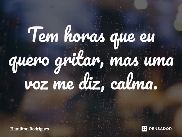 ⁠Tem horas que eu quero gritar, mas uma voz me diz, calma.... Frase de Hamilton Rodrigues.