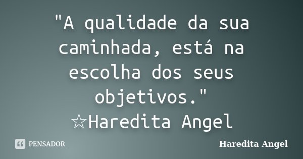 "A qualidade da sua caminhada, está na escolha dos seus objetivos." ☆Haredita Angel... Frase de Haredita Angel.