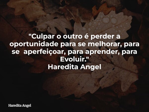 "Culpar o outro é perder a oportunidade para se melhorar, para se aperfeiçoar, para aprender, para Evoluir." Haredita Angel... Frase de Haredita Angel.