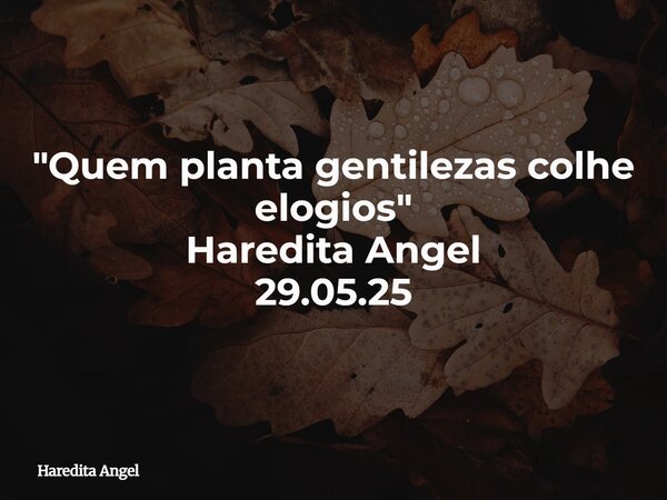 "Quem planta gentilezas colhe elogios " Haredita Angel 29.05.25... Frase de Haredita Angel.