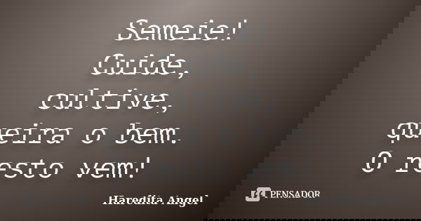 Semeie! Cuide, cultive, queira o bem. O resto vem!... Frase de Haredita Angel.