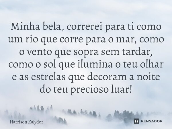 Minha bela,⁠ correrei para ti como um rio que corre para o mar, como o vento que sopra sem tardar, como o sol que ilumina o teu olhar e as estrelas que decoram ... Frase de Harrison Kalydor.